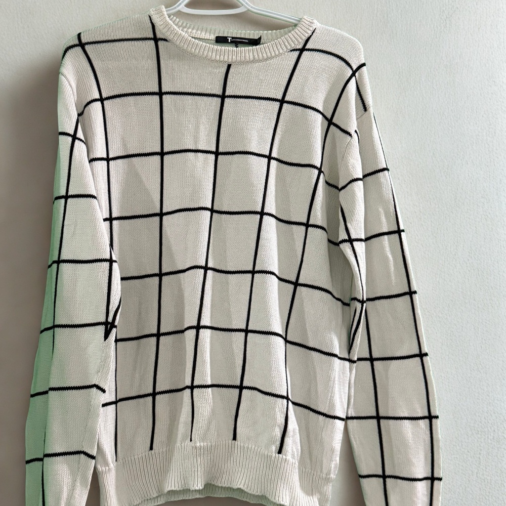 Alexander Wang (T by Alexander Wang line) Windowpane Grid Crewneck Sweater - XS
